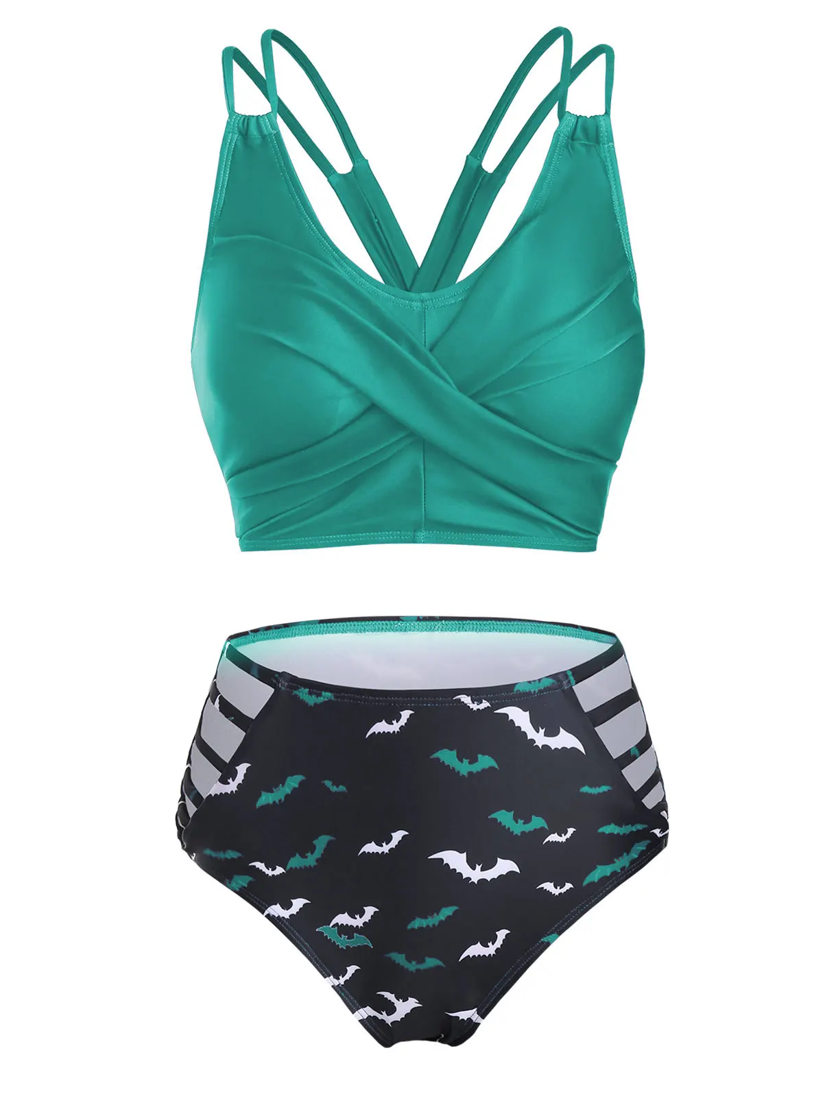 

Bat Print Cut Out Crossover Bikini Women Spaghetti Straps Two Piece Swimsuit Girl Beach Bathing Suit Swimwear Biquinis