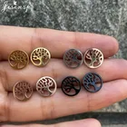 В богемном стиле; Модная обувь с закругленным Древо жизни серьги-гвоздики для женщин летний завод Ювелирные изделия из нержавеющей стали, серьги-пуссеты аксессуары Bijoux (украшения своими руками)