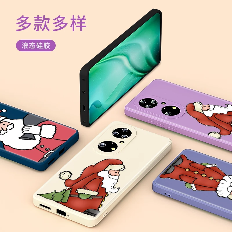 

Christmas Cute Santa For Huawei P50 P40 P30 P20 5G Lite P Smart Z Pro Plus 2021 2019 Liquid Silicone Soft Phone Case