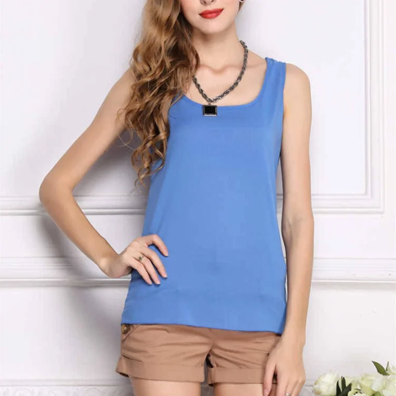 Женская шифоновая блузка без рукавов Повседневная Свободная Классическая с