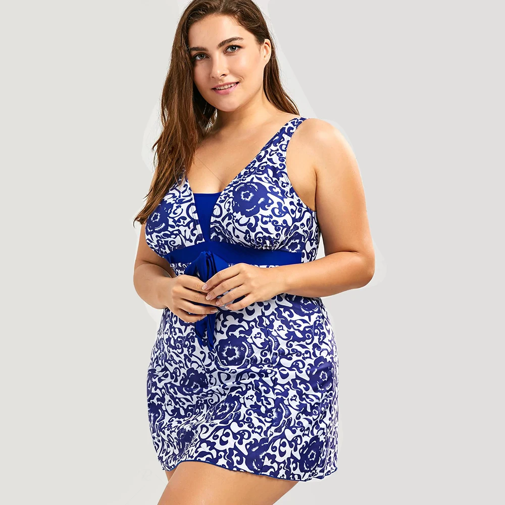 Women Swimwear One Pieces Swimsuits Bathing Swimming Bench Suits Printed Skirt-style Plus Size Swimsuit Backless Flat Shots | Спорт и