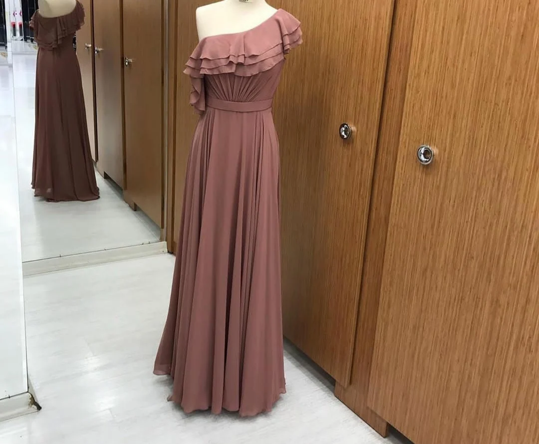 

Женское шифоновое платье на одно плечо, элегантное Плиссированное розовое платье подружки невесты, с молнией на спине