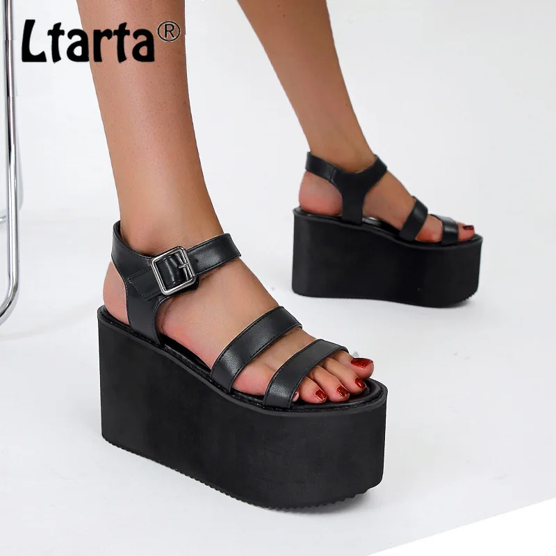 

LTARTA Sandals For Women Summer Womens Platform Heels Thick-soled Super High-heel Roman Buckle Open Toe Sandals CWF