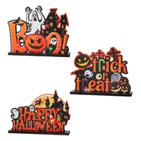 3 pcs happy halloween wooden centerpiece signs figurines witch hat pumpkin shaped party table top decor gift for kids