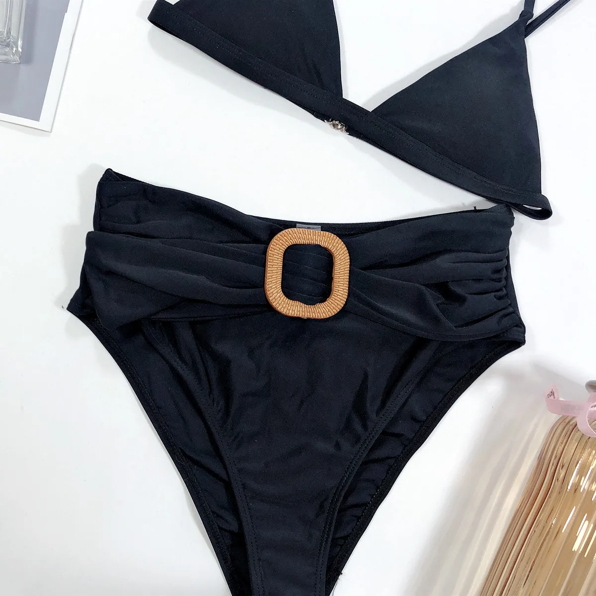 

Bikini 2020 Fast Selling Popular Bikini High Waist Solid Black Bikini European and American Women's Swimsuit Split