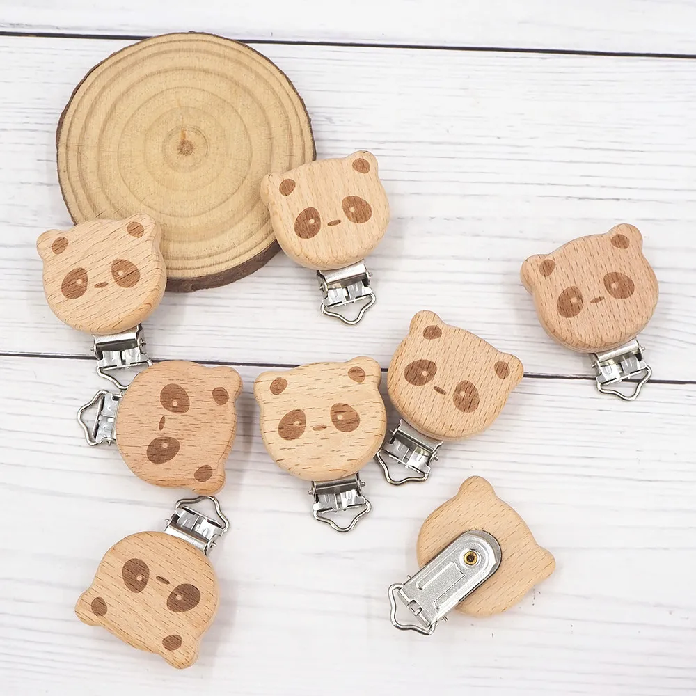 Chenkai-Clips de estrella redonda para coche, cadena de chupete natural de oso de madera, coraz&oacute;n, p&aacute;jaro, elefante, libre de BPA, bricolaje, 50 Uds.-2