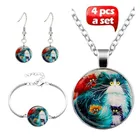 4 шт.компл. новый модный ожерелье-чокер ручной работы со стеклянной подвеской в виде кота, 4 цвета, ожерелье, браслет, серьги для женщин, ювелирные изделия