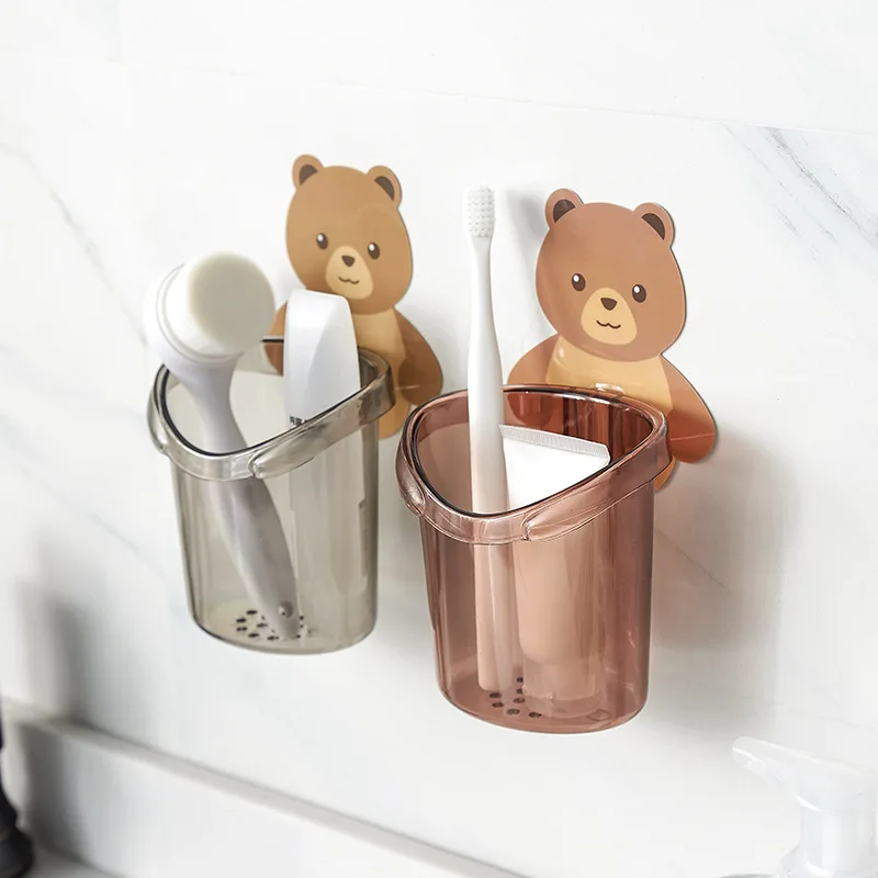 

Cartoon wall-mounted bear pen holder storage box simple creative cosmetic storage tube toilet toothbrush comb holder