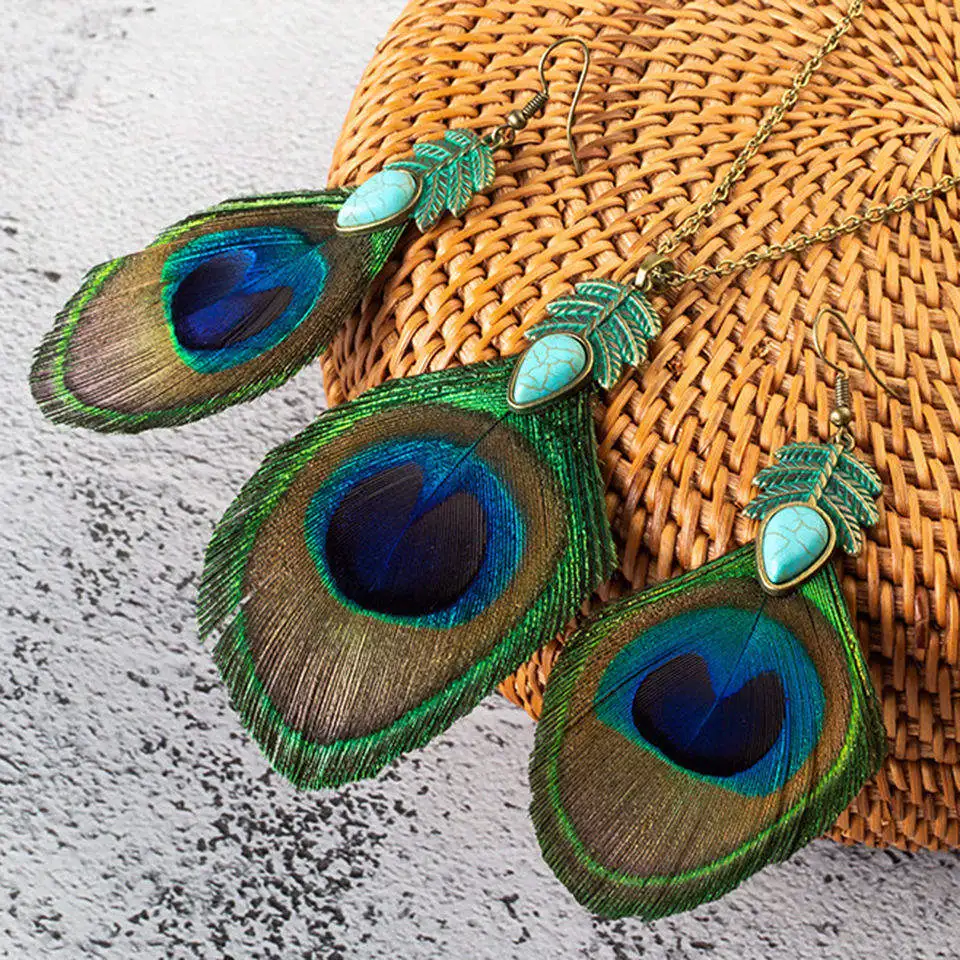 Винтажные богемные Длинные ожерелья подвески с кисточками в виде павлиньих
