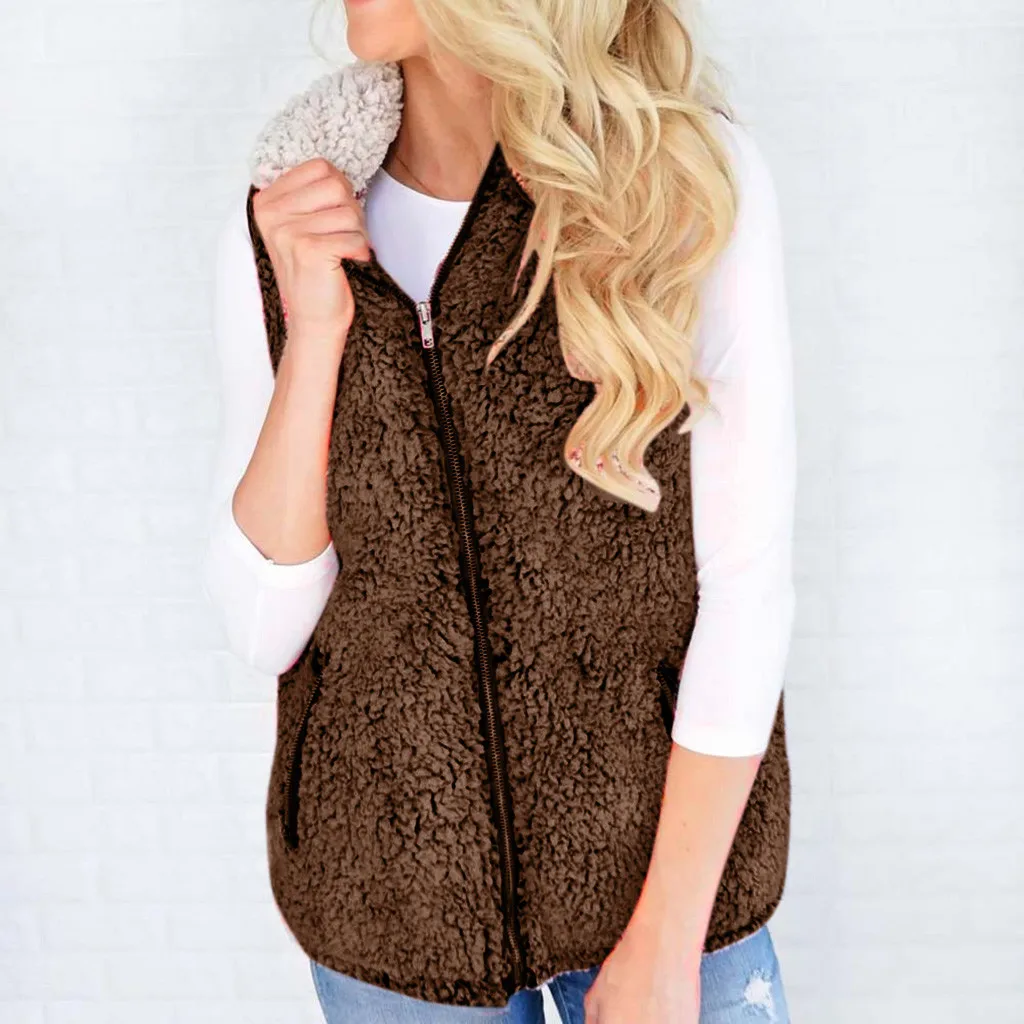 Женский жилет из искусственного меха зимняя теплая Повседневная куртка на