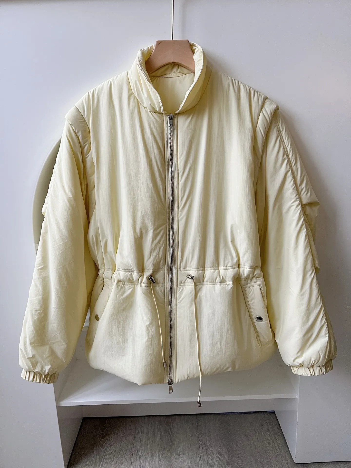 Women Parkas Autumn Winter Solid Color Drawstring Short Fashion Korean Cotton Coat Removable Cotton-padded Jacket Vest