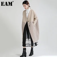 eam apricot big size long cotton padded coat long sleeve loose fit women parkas fashion tide new autumn winter 2021 1de4092