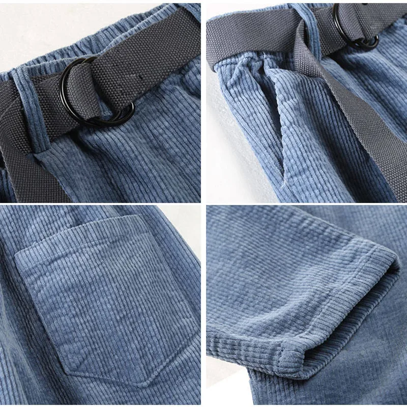 Вельветовые штаны шаровары Осень-зима женские длинные с эластичной резинкой на