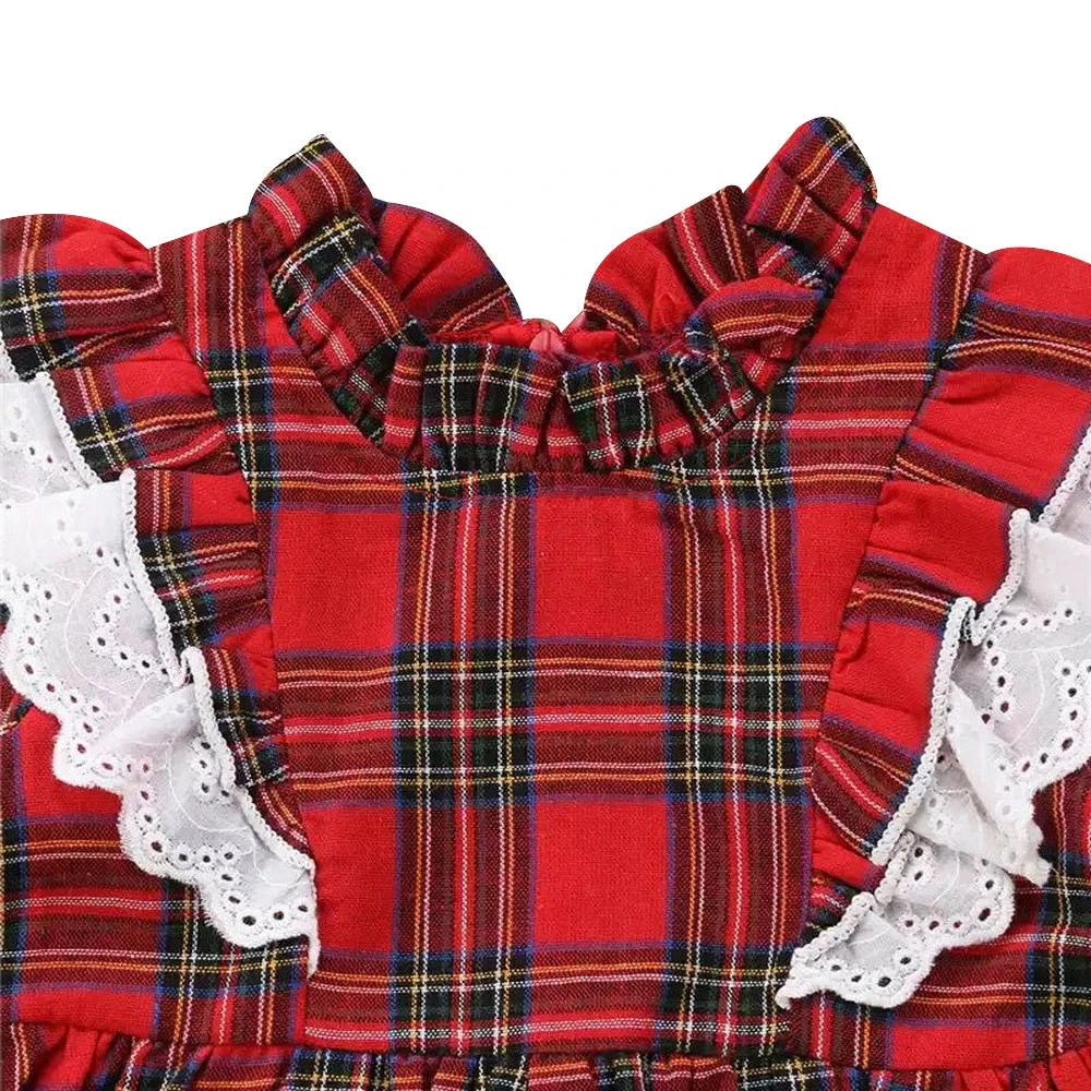 Хлопковое платье для девочек красное в клетку зима 2019 праздничное с длинным