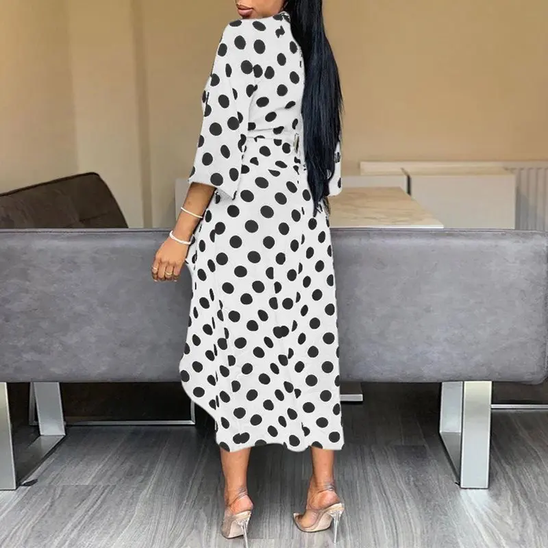 Африканское сексуальное асимметричное винтажное платье в горошек средней длины