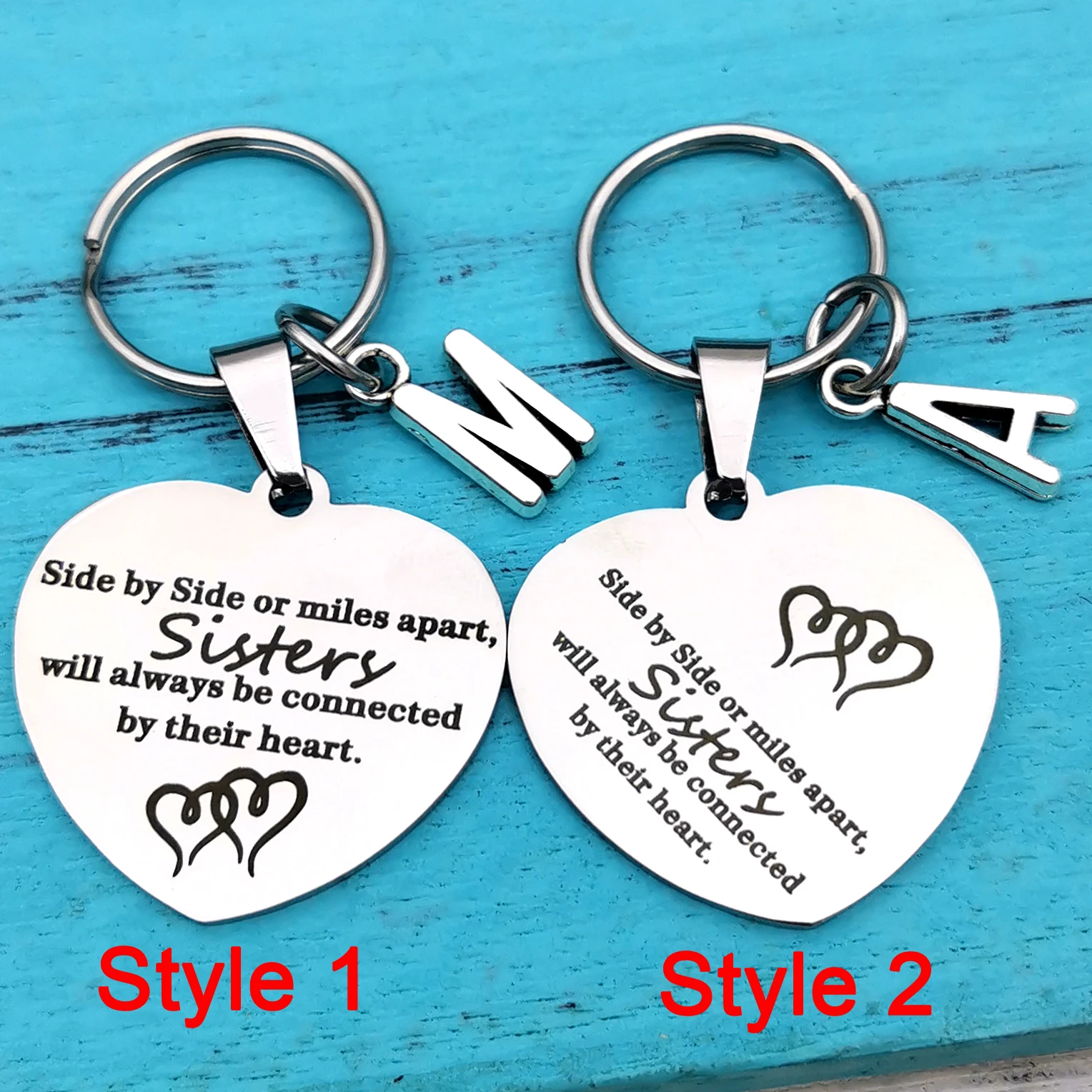 

2021 Best Sisters Gift Best Friend Keychain Bff Initial Keychain Long Distance Keyring Side By Side or Miles Apart Sisters Keyri