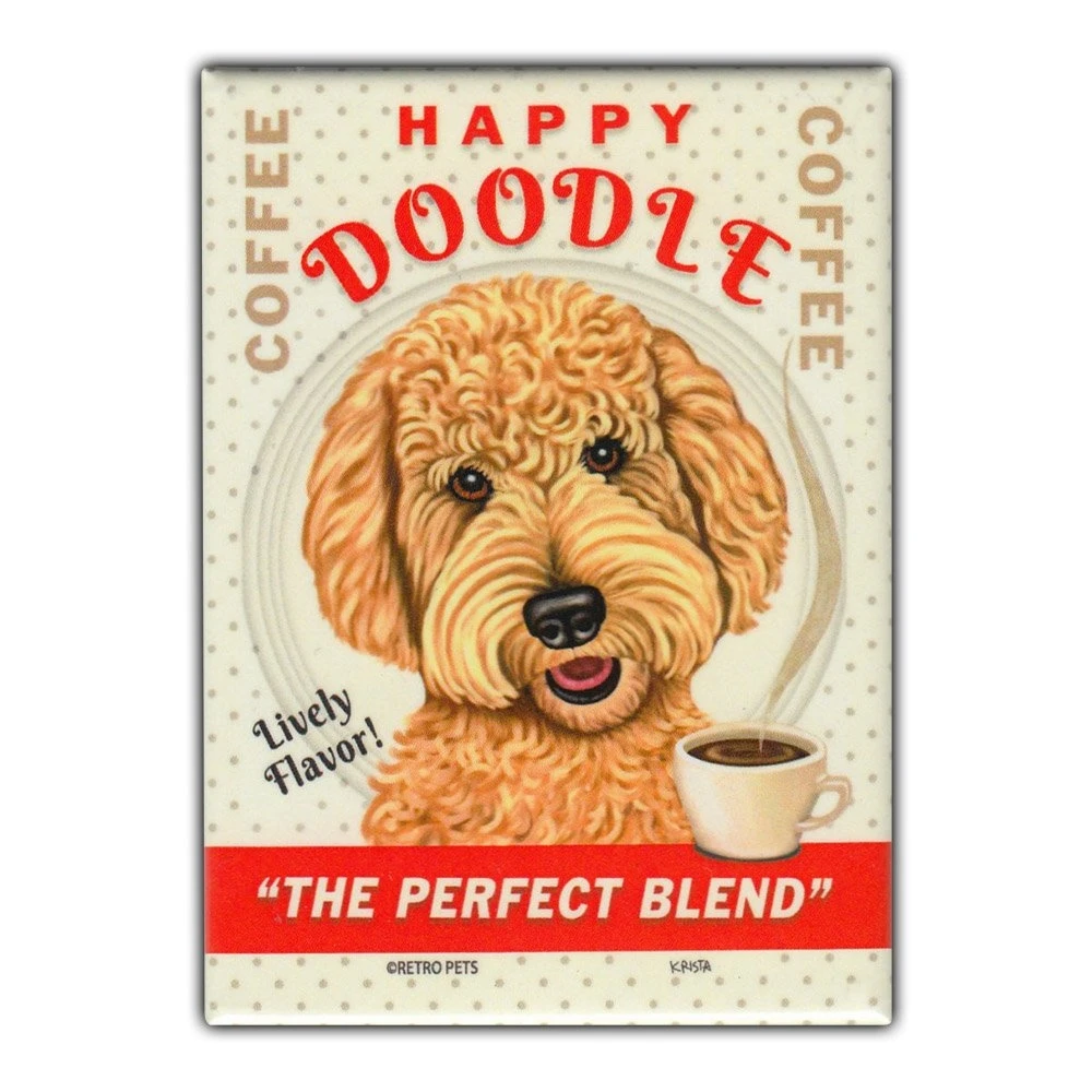 

Retro Pets Refrigerator Magnet - Happy Doodle Coffee, Goldendoodle