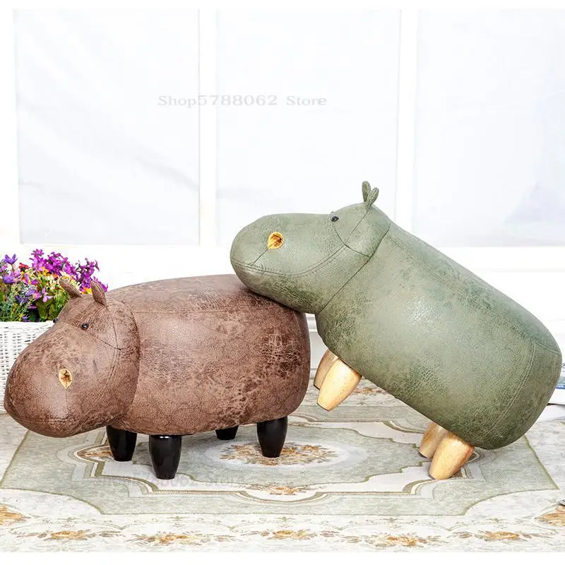 Change shoes stool creative solid wood hippo animal design storage foot decoration sofa |