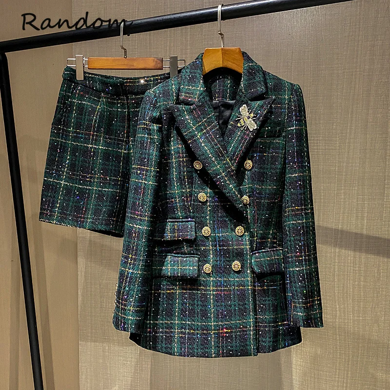 Женский твидовый костюм элегантный жаккардовый пиджак и короткие брюки комплект