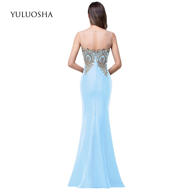YULUOSHA новое модное сексуальное вечернее платье с аппликацией и круглым вырезом
