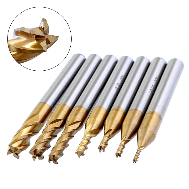 

4 Flutes Router Bits Straight Shank Tip Engraving Cutting Workshop 7pcs