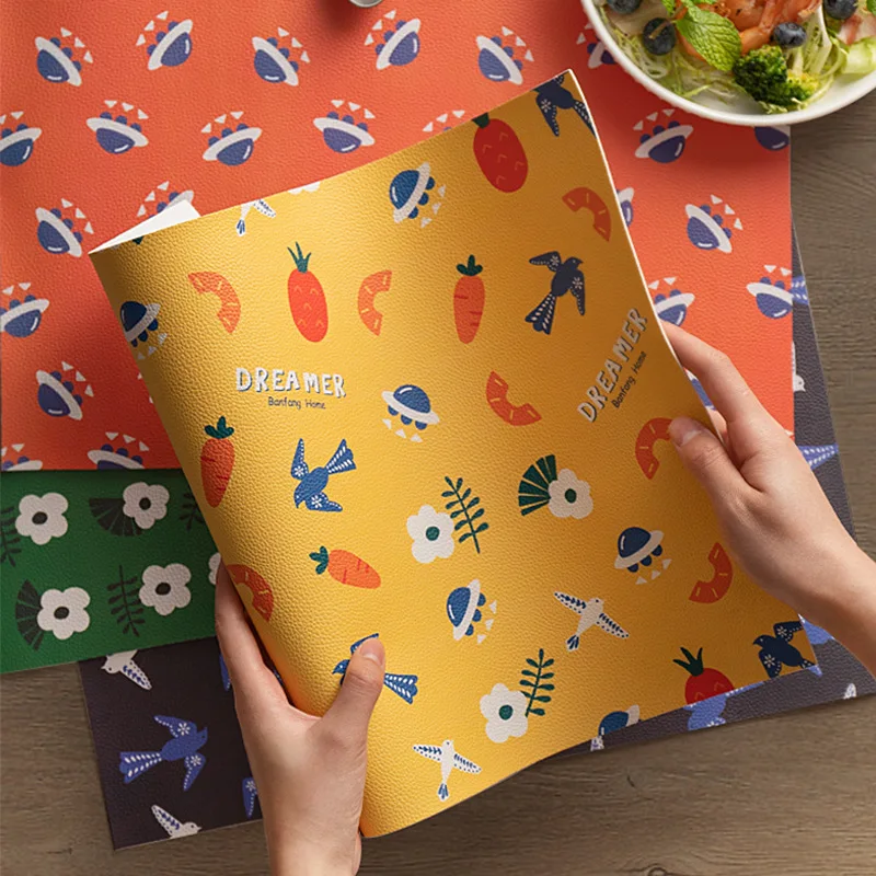 Rural Leather Placemats for Tableware Pad Oil Water Resistant Heat Insulation Non-Slip Tablemat Coaster Set Kitchen Washable | Дом и сад