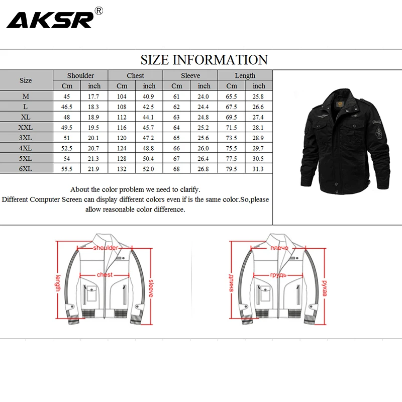 

Plus Size Men Spring Autumn Cotton Military Jacket Coat Army Men's Bomber Pilot Jackets Mens Cargo Lightweight Jacket
