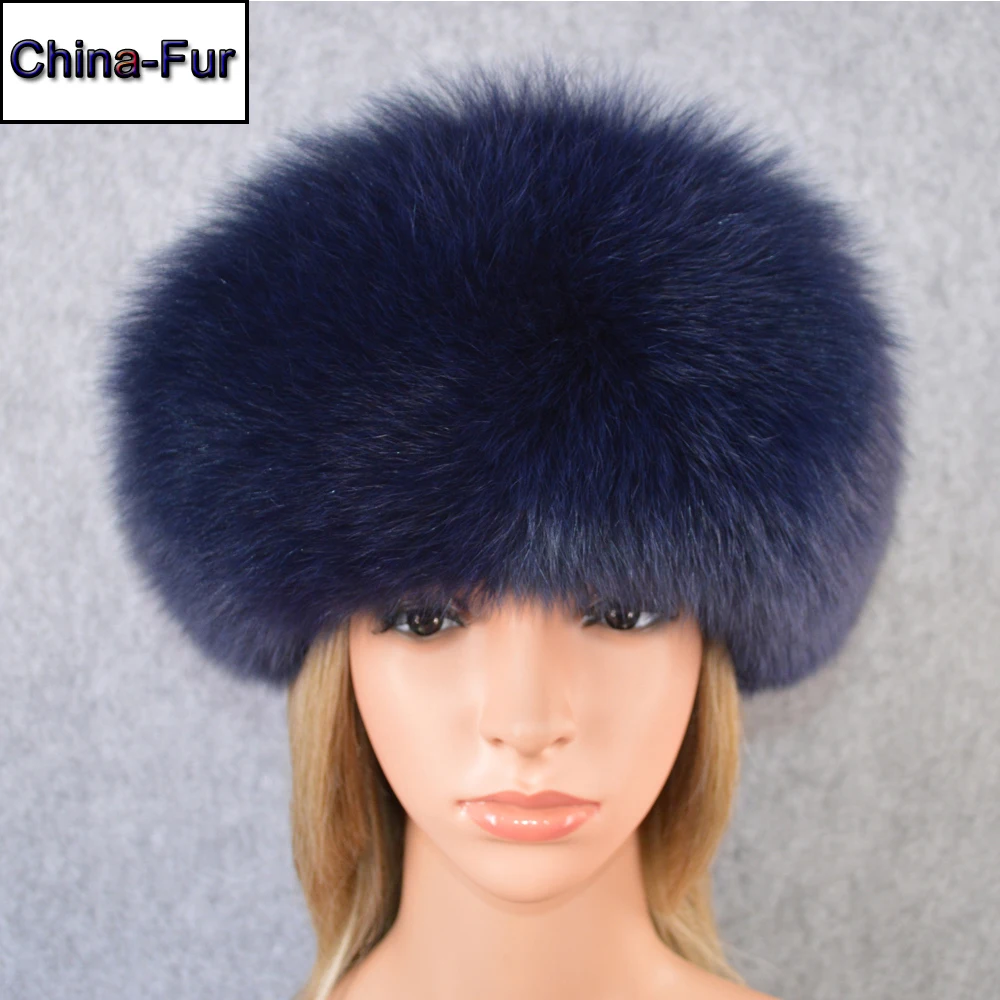Женская уличная меховая шапка зимняя ветрозащитная из 100% натурального Лисьего