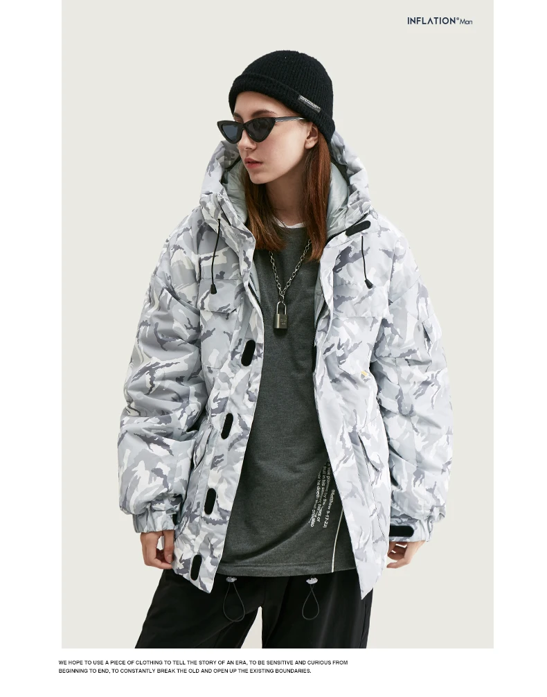 Инфляция камуфляж пуховик для мужчин FW уличная 70% утиный пух пальто хип хоп Свободный с капюшоном теплая зимняя мужская куртка одежда 9747W