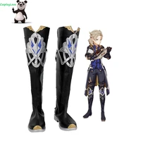 cosplaylove genshin impact albedo black shoes cosplay long boots leather custom hand made for girl boy