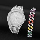 Часы наручные мужскиеженские со стразами, модные роскошные золотистые, в стиле хип-хоп, с браслетом под платье