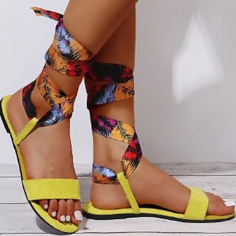 

Women Summer Sandals Cross-tied Ankle Strap Female Open Toes Beach Narrow Band Sexy Sandal Casual Flat Square Heel Slides
