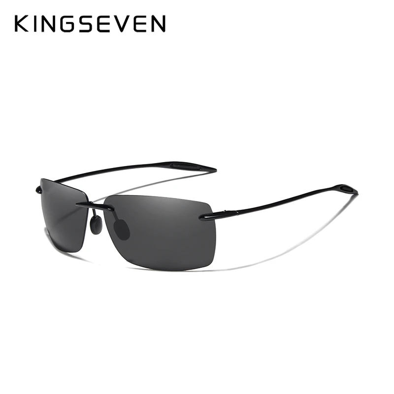 KINGSEVEN TR90, солнцезащитные очки без оправы, мужские, сверхлегкие, высокое качество, квадратные, без оправы, солнцезащитные очки для женщин, фирменный дизайн, зеркальные линзы - Цвет линз: Black