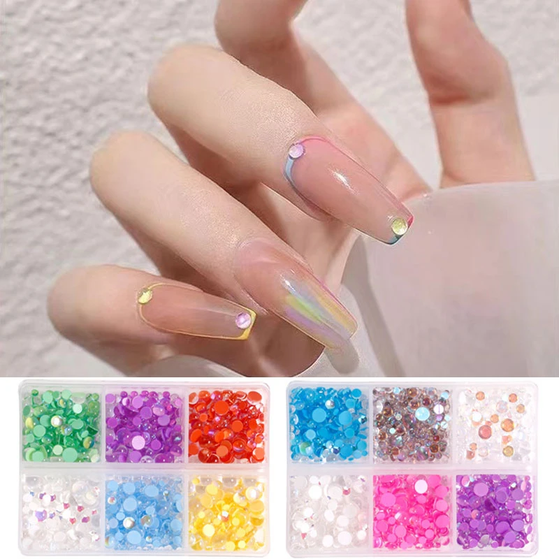

Mermaid Manicure Nail Crystal Beads Mix Size 3D AB Nail Rhinestones Candy Colors DIY Decoration 6 Boxes/Set Flatback Stones