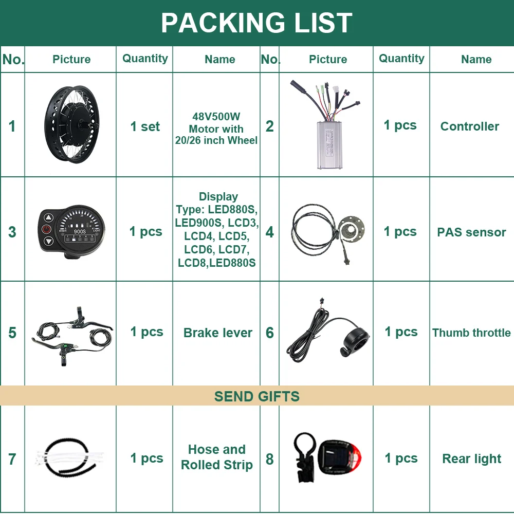 Колесо с мотором для снежной шины 48 В 500 Вт передняя бесщеточная шестерня 20 дюймов