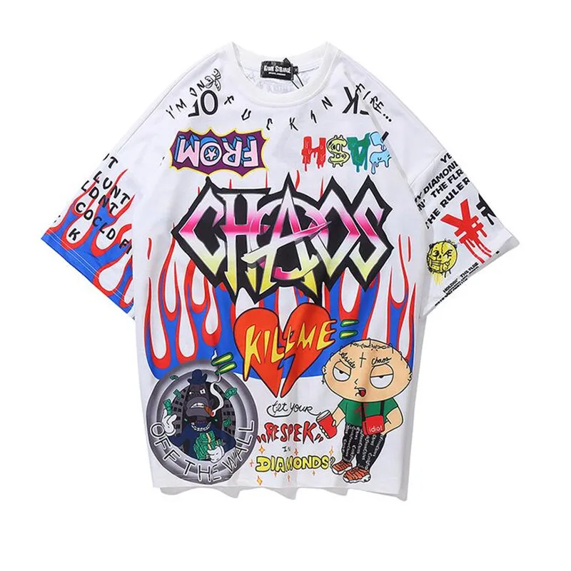 Футболка NAGRI мужская с мультяшным принтом граффити модная тенниска коротким