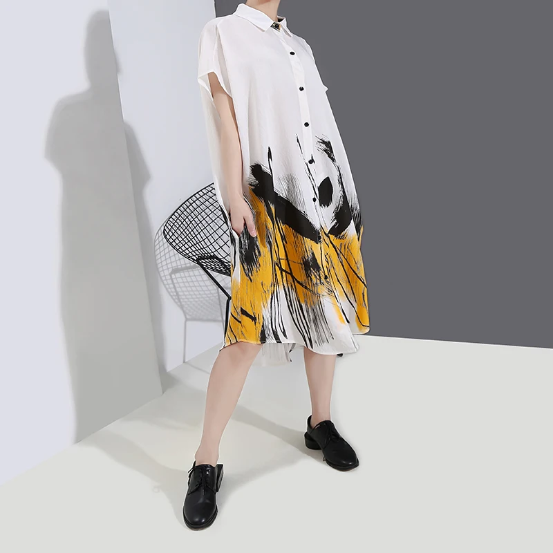 Новинка женское летнее белое винтажное платье-рубашка с принтом граффити