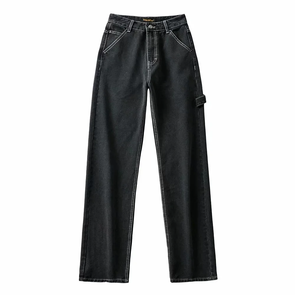 

Streetwear Fashion Grunge Jeans High Waist Straight Boy Friend Pants Solid Teen Style Women Loose Jeans Fall Winter