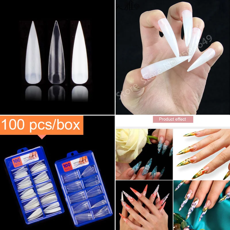 100 шт. в коробке Длинные накладные ногти на шпильке Типсы для ногтевого дизайна