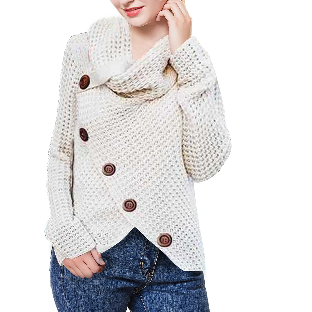 2019 Christmas Women Cardigan Knitted Sweater Autumn Casual Turtleneck Solid Button Loose Sweaters Female Oversized Streetwear | Женская