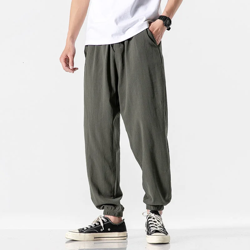 

KEMOY Cotton Linen Man's Joggers 2021 Men Solid Color Casual Harem Pants Baggy Male Solid Color Pants Men Clothing