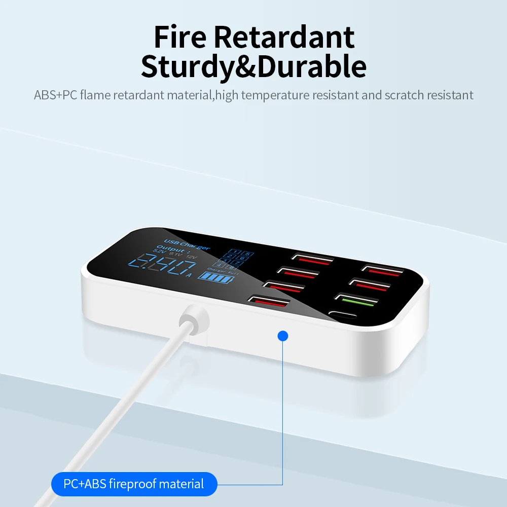 A9S + 8 портов автомобильное зарядное устройство с светодиодный дисплей Type-C QC3.0