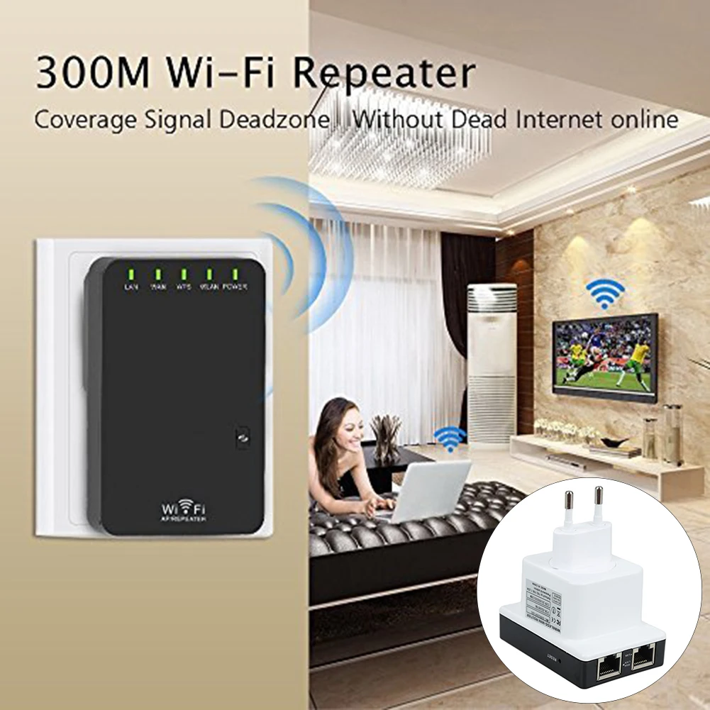 

300Mbps 2.4GHZ Wireless WiFi Range Extender Signal Booster Mini Repeater Router AP with 2 Ethernet Port and WPS Function 3 in 1