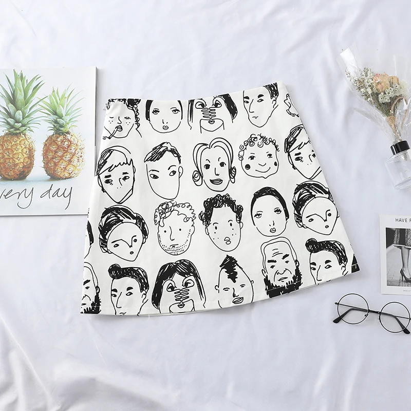 Женская юбка с принтом Heliar повседневная черно-белая высокой талией в стиле бохо