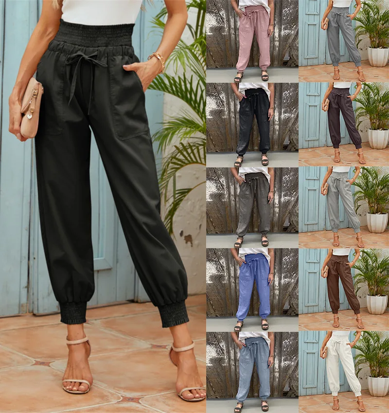 

2021 new Europe and the United States women wear loose deposits foot trousers elastic beam slacks