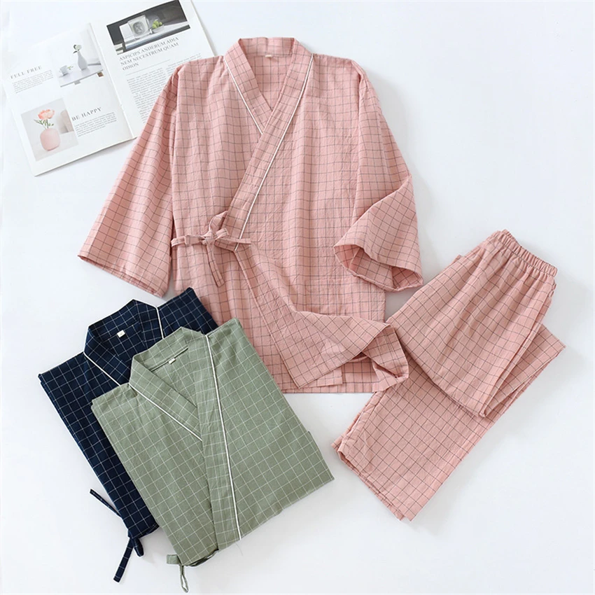 Пижамы 3 цветов японское кимоно набор юката мужские женские летние хлопковые в