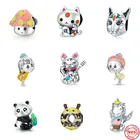 Новинка 2021, лидер продаж, бусины для девочек в виде кролика, единорога, панды, Пончика, подходят для оригинальных шармов Pandora, серебро 925, браслет сделай сам, женские Украшения