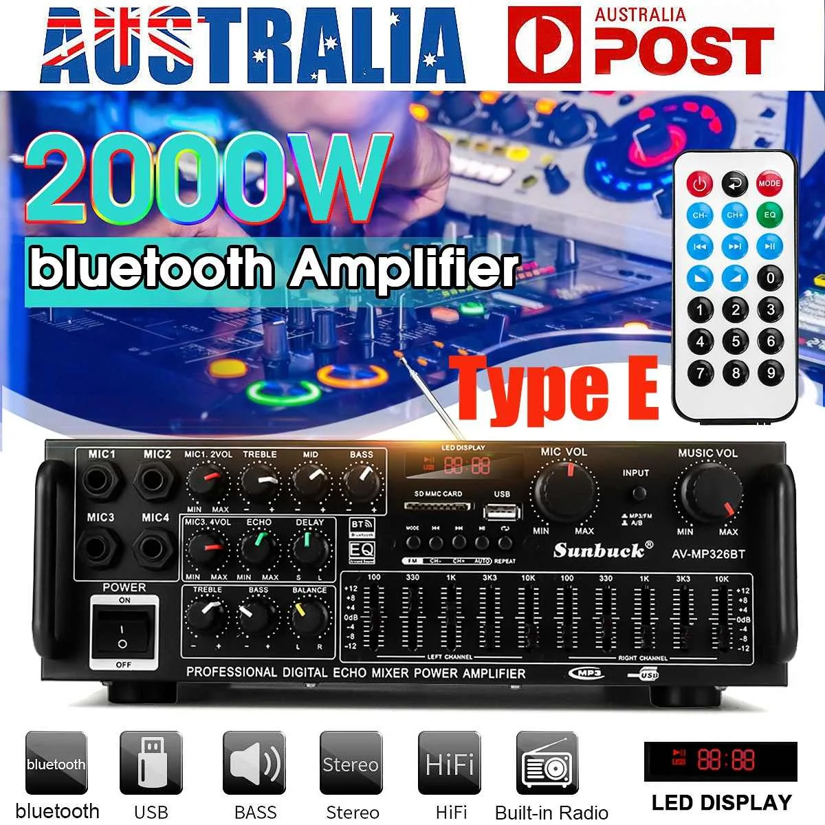 2000W 4ohm усилитель bluetooth стерео Беспроводной автомобильный USB диск SD карт Hi-Fi аудио