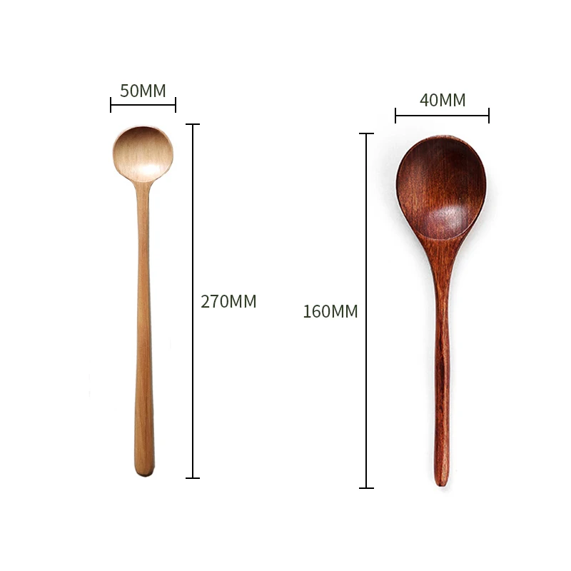 

1pc Long Spoons Wooden Korean Style Natural Wood Long Handle Round Spoons for Soup Cooking Mixing Stirrer for Home Kitchen
