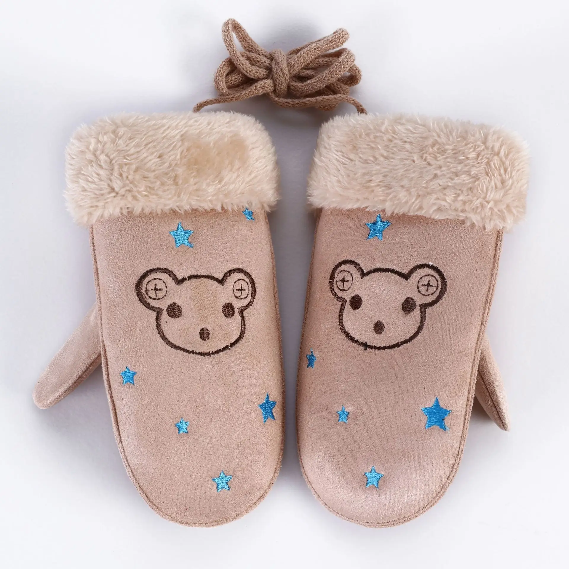 Милые детские перчатки с мультяшным оленем/улыбкой зимние плотные кашемировые